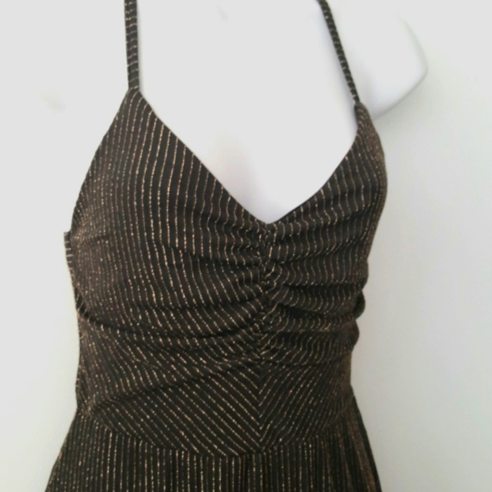 Jumpsuit Sexy Strappy Pullover Gold Metallic Stripes Black   Small Halloween